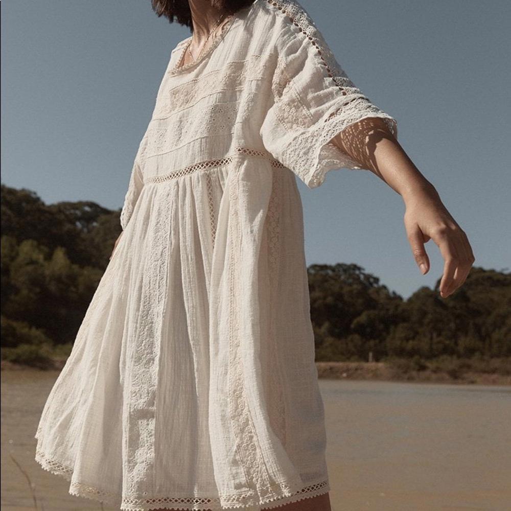 Spell Suki Mini Smock Dress in White Size XS